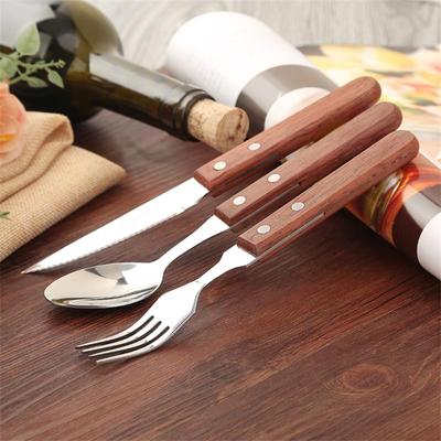 18 teile/los Holzgriff Besteck set edelstahl Kreative Japanischen Geschirr Steak Messer Gabel Löffel Küche Geschirr Japan