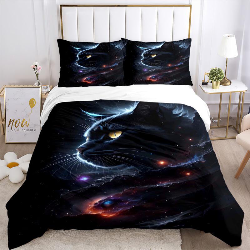 3pcs Anime Cat Galaxy Bedding Set - Includes One Quilt Cover and Two Pillowcases (No Fillers) - Perfect for Bedroom Decor and Guest Room Acc