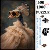 500pcs-1000pcs, Handmade Jigsaw Puzzle, Paper Puzzle, DIY Puzzle, White Card Material, Vintage Steampunk Style Peacock Lady Portrait, White Card Mater