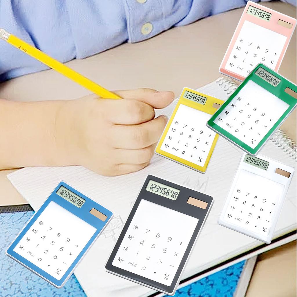 Solar Powered Calculator Touch Screen 8 Digit LCD Display Portable Transparent Calculator for Office
