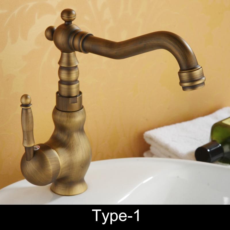 

Смеситель для раковины в ванной Античная бронза Смеситель для раковины-чаши Водопроводный кран Одинарная ручка Холодная и горячая вода FA9100