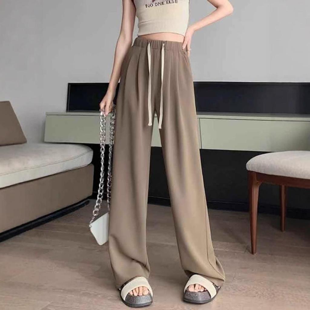 Petite Women's High-Waisted Drapey Drawstring Wide-Leg Summer Pants – 145