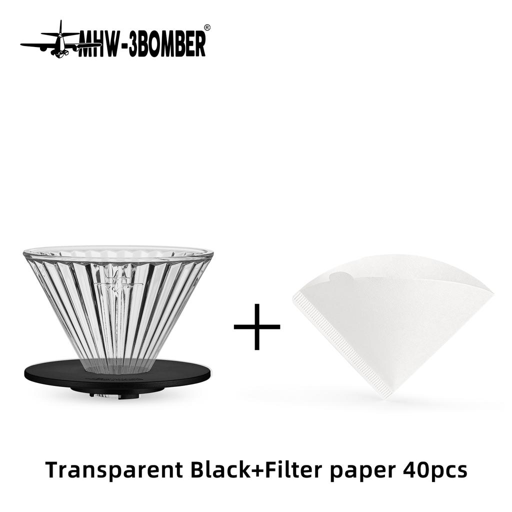 MHW-3BOMBER Glass Coffee Dripper Reusable Cone Pour Over Coffee Dripper with Filter Paper Professional Home Baristas Accessories