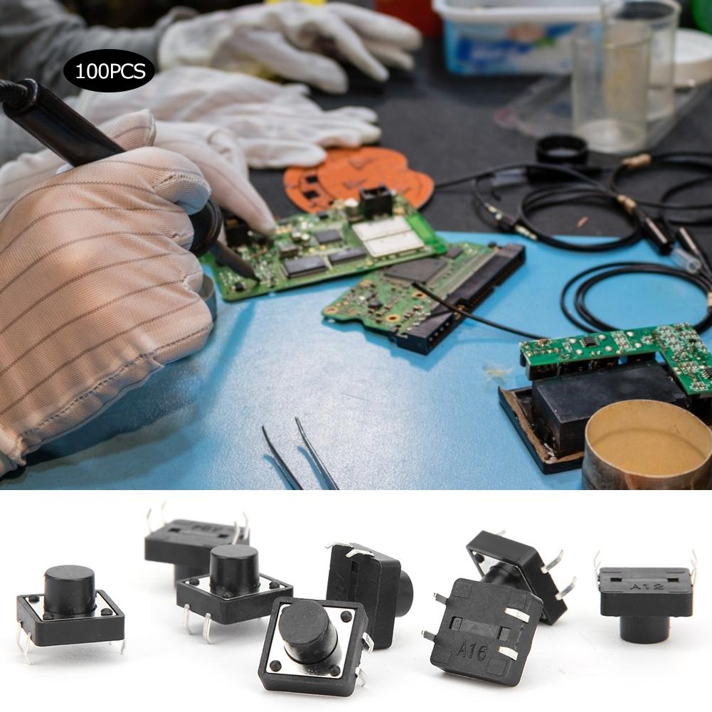 

100 шт. Миттєва тактильна кнопка-перемикач Промислове постачання Інженерний пластик DIP 12 x 12 x 8 мм