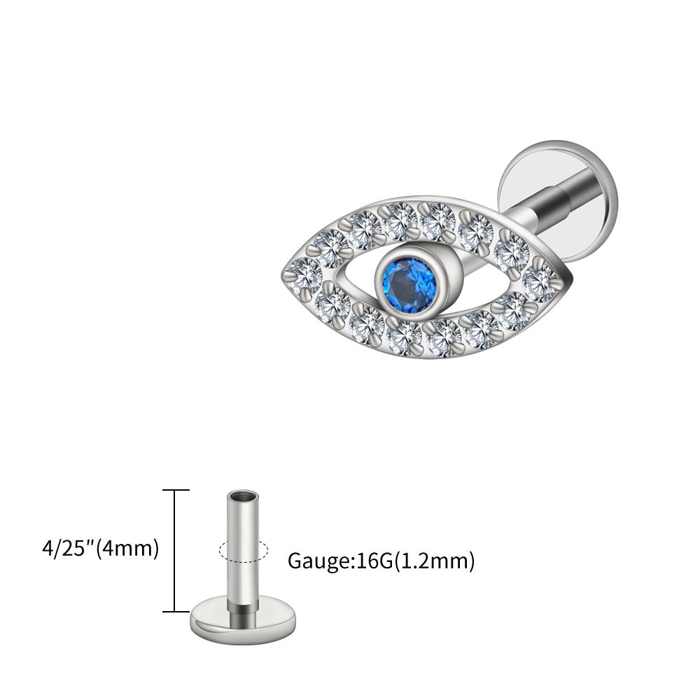 Right Grand ASTM F136 Titanium 16G Evil Eye Internally Threaded Labret Stud Cartilage Earring Tragus Helix Flat Back Piercing