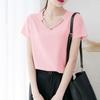 V-neck Short-sleeved T-shirt Women's Summer New Careful Machine Korean Version Cross-neck Solid-color Bottoming Shirt, One Piece Is Sent
