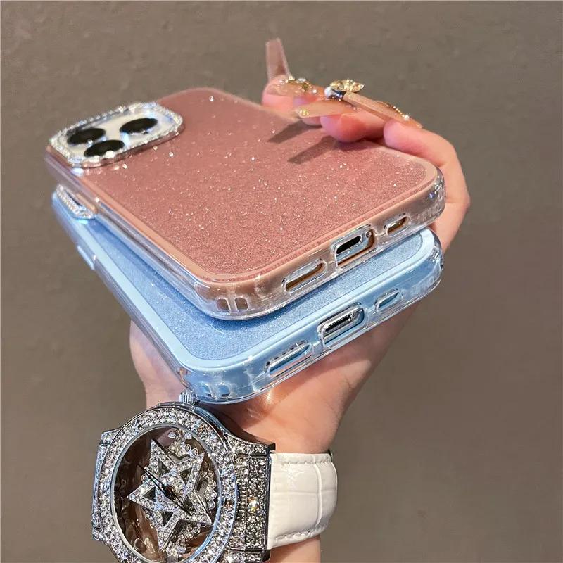 Bling Diamond Camera Protection Phone Case For iPhone 16 15 14 13 12 Pro Max 11 Shockproof Acrylic Glitter Hard Back Cover