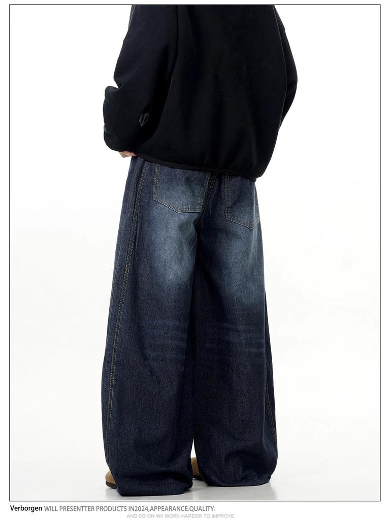 Men's Retro Vintage Distressed Wide-Leg Jeans