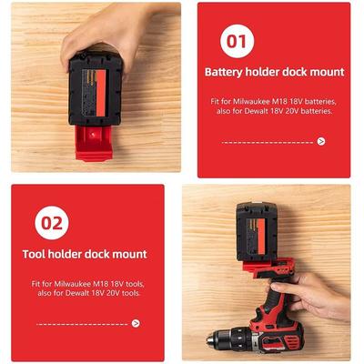 1/5PCS 2-in-1 Power Tool Holders Dock Holder Mount Hanger Stand Battery Mount Fixing Seat Storage Rack for Milwaukee M18 Battery