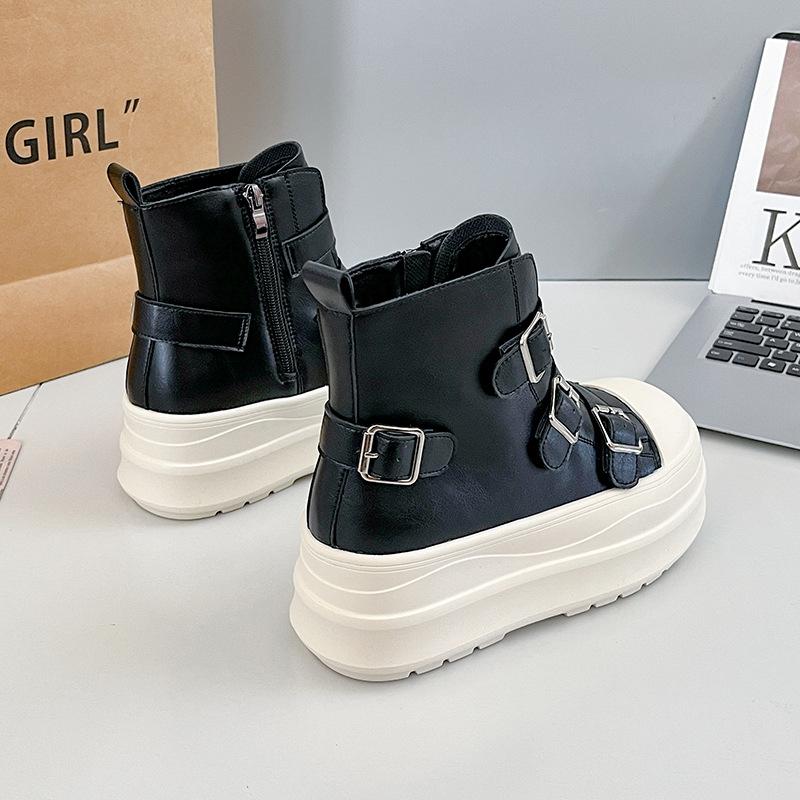 Popular Thick-soled Small Man Height-increasing Martin Boots Women's 2025 Autumn New Side Zipper High-top Casual Muffin Short Boots