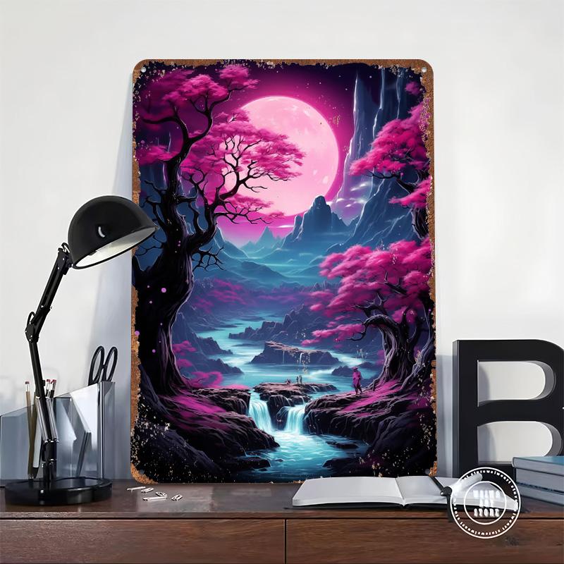 Flusslandschaft Fantasy Poster Individuelle Wandkunst Vintage Metallschilder Retro Blechschild für Männerhöhle Bürodekoration Zimmerdekorationen