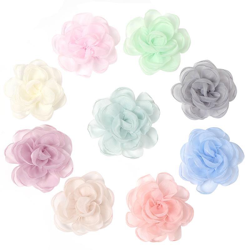 5/10Pcs 5.5cm Vintage Fabric Camellia Rose Chiffon Artificial Flowers for Women Wedding Party  Dress Decoration Craft Jewelry