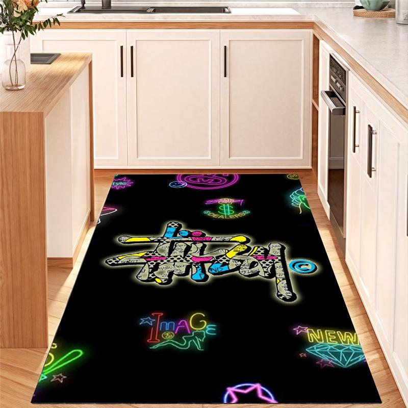Bright Yellow Splash Ink Graffiti Logo Area Rug Non Slip Mat, Black Spray Paint Street Text Print Carpet for Game Room Decor