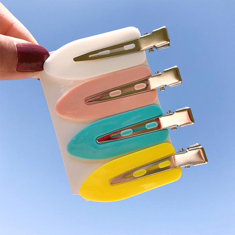 4PCS/Set Women Girls Candy Colors Flat No Indentation Hairpins Sweet Hair Clips Barrettes Headband Hair Accessories