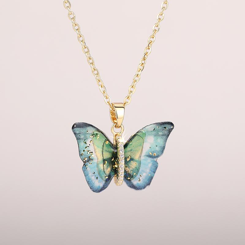 Butterfly Pendant Necklace for Women Fashion Party Daily Cute Animal Accessories Inlaid Bright CZ Versatile Lady Jewelry
