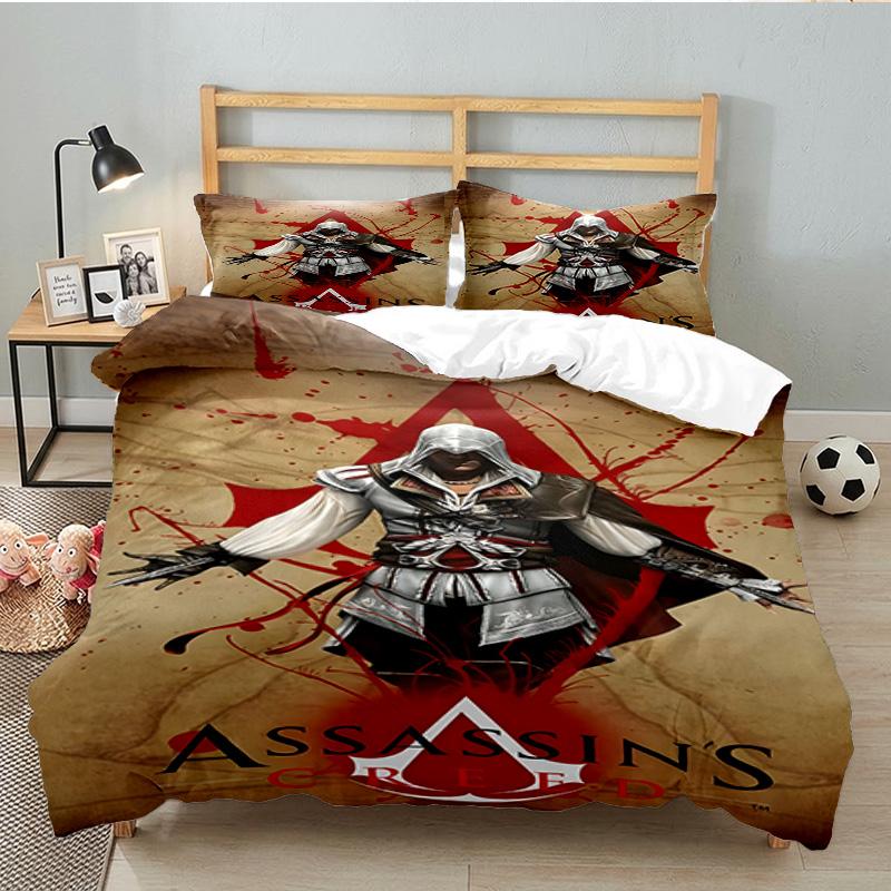 3PCS Assassin Bedding Set Printed Duvet Cover Closure Includes 1 Duvet Cover & 2 Pillowcases for All Seasons Bedroom Decor