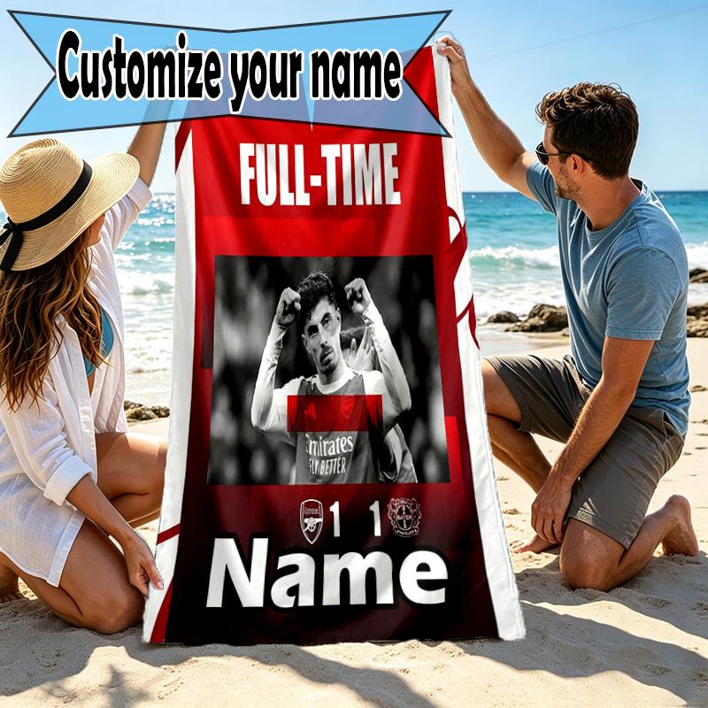 Custom Name Personalized Football Team F.C Print Beach Towel, for Trip Camping Beach Party Home Decor, Birthday Gift for Family & Friends