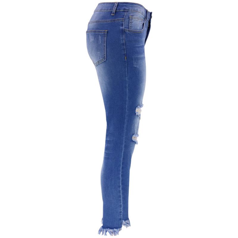 2024 Women's Cropped Jeans with Fashionable Holes and Irregular Pants