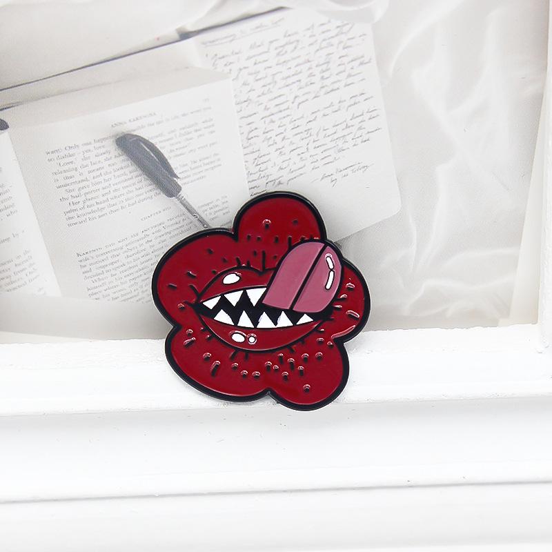 Red Flower Curled Tongue Creative Oil Drip Brooch