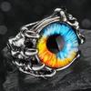 Unisex Retro Punk Dragon & Eagle Claw Ring with Openable Demon Eye