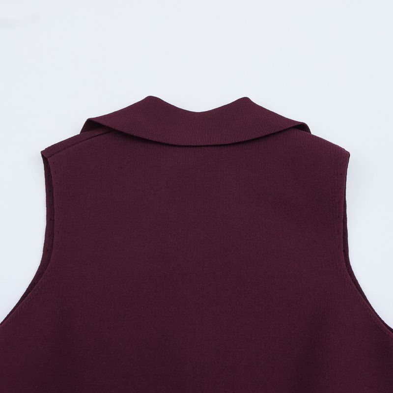 Kaslead New Arrival Women's Clothing Fashion Style Ruched Lapel Sleeveless Knitting Vest Jacket 4192023 610