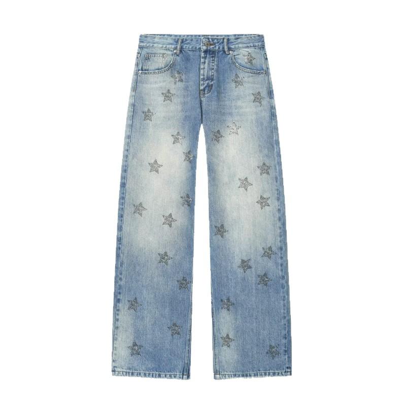 2026 Wide Leg Denim Pants Low Waist Rhinestone Fashion Jeans Women