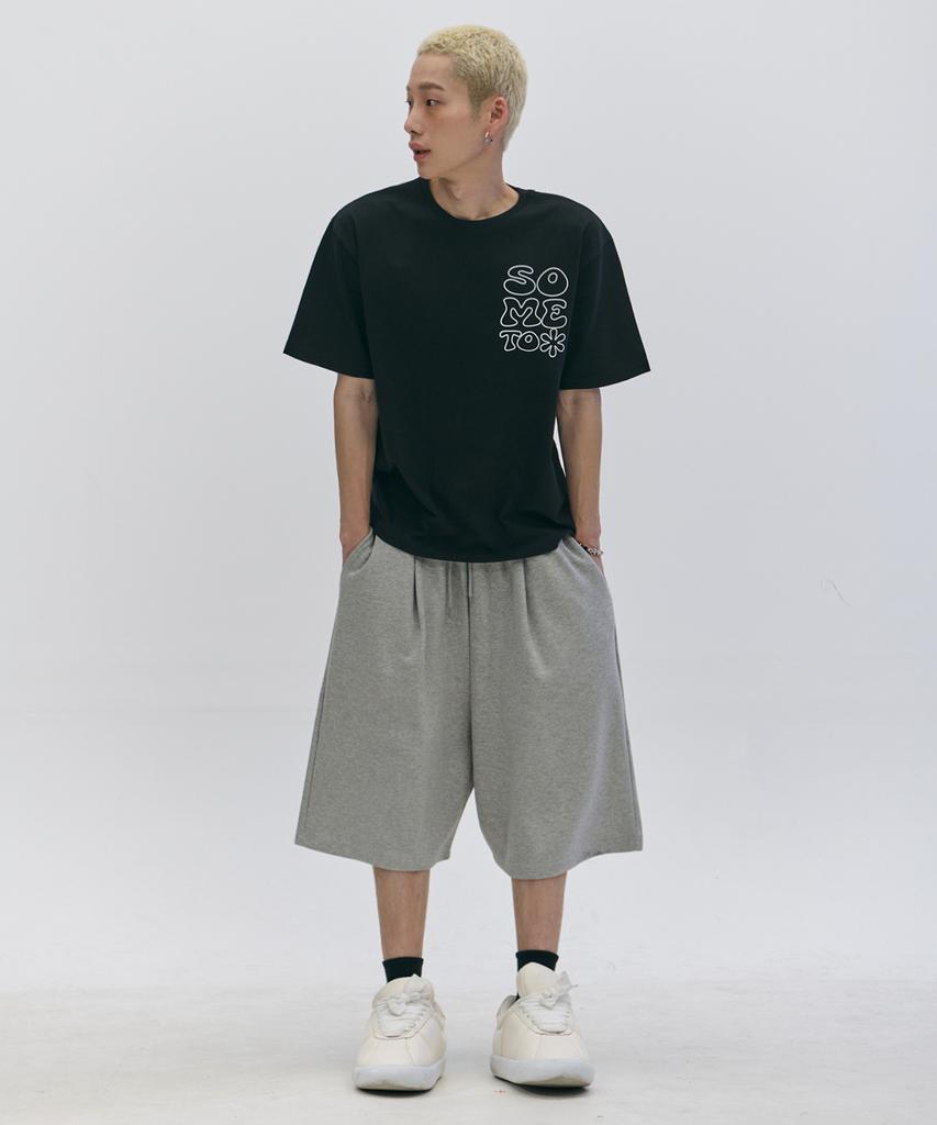 SOMEPLACE MAN Basic Bermuda Wide Fit Elastic Waist Sweat Oversized Training Cropped Pants_2 Colors