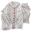 Women's Summer High-Quality Crinkle Fabric Heart Pajama Set - Short Sleeve Three-Piece Loungewear for Indoors or Outdoors