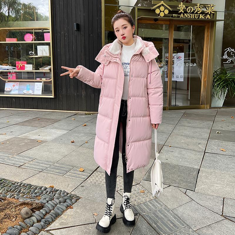 

European winter long over the knee down cotton clothes women s thickened hooded simple jacket XXL рожевий