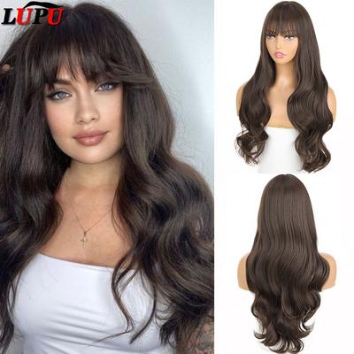 Long Synthetic Wigs Women's Wigs Cosplay Daily Natural Water Wave Wigs With Bangs Black Brown Heat Resistant Lolita Hair