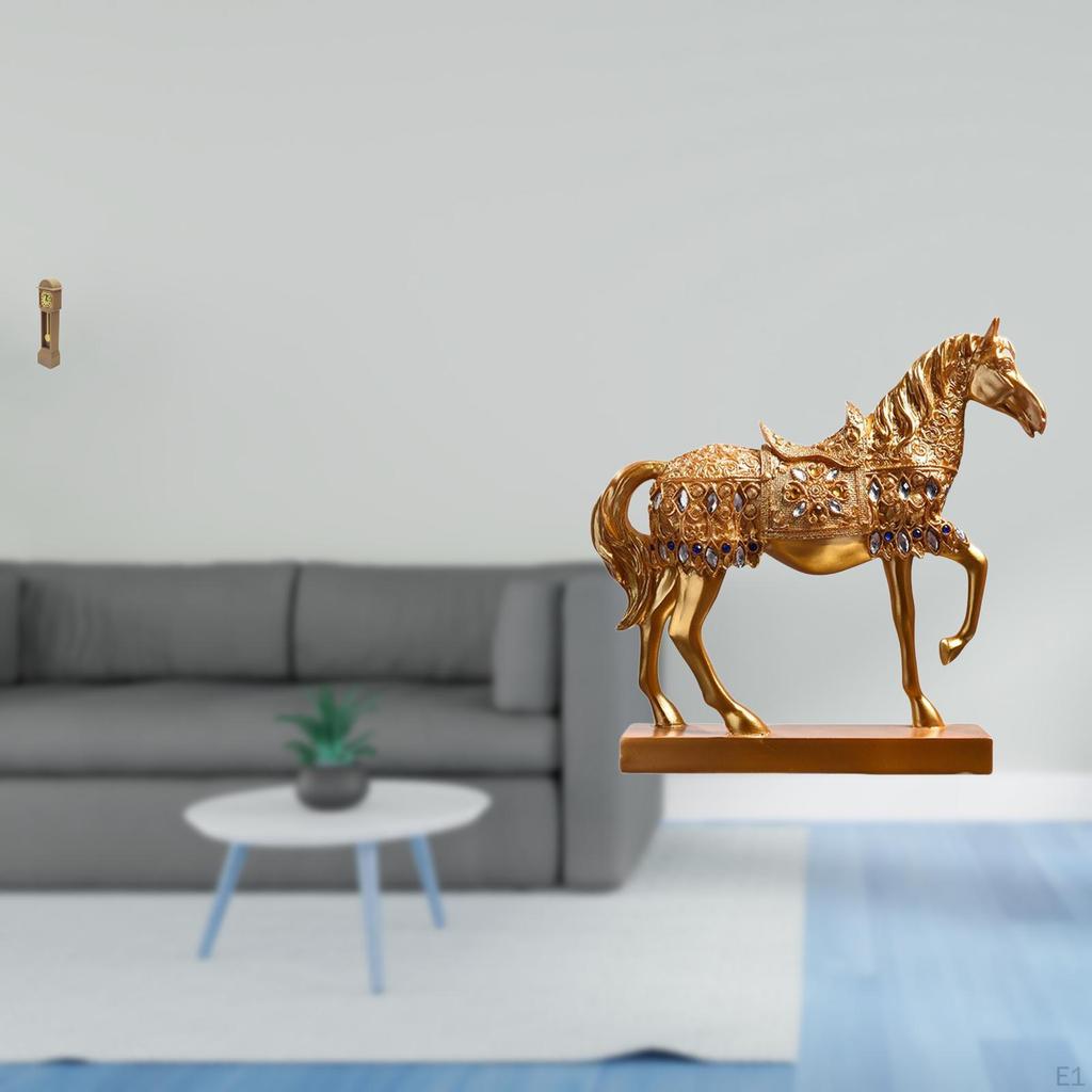 Miniature Grandfather Clock Horse Figurine Animal Sculpture Resin Model Engraved Statue Living Room