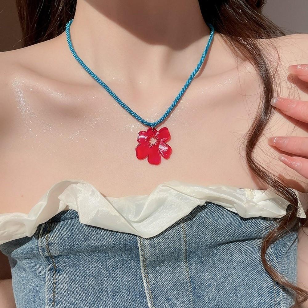 2pca Strawberry Pendant Braided Rope Necklace Layered Simulated Beads Chain Flower Necklace Summer