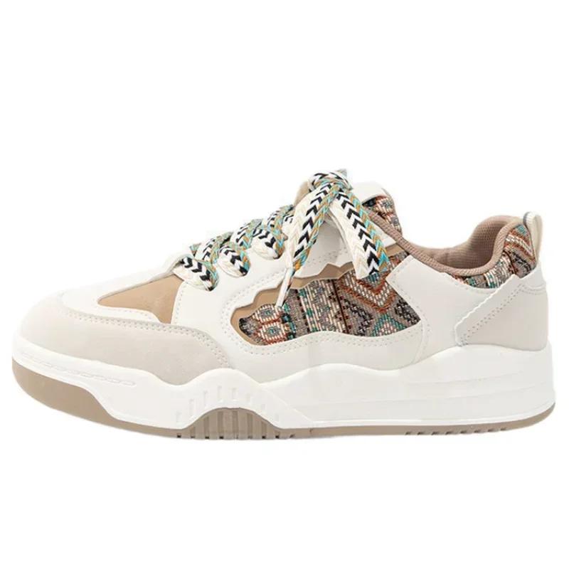 Fashion Women's Sneakers Spring Autumn Comfortable Height Increasing Lace Up Anti Slip Korean White Shoes Outdoor Skateboard Shoes