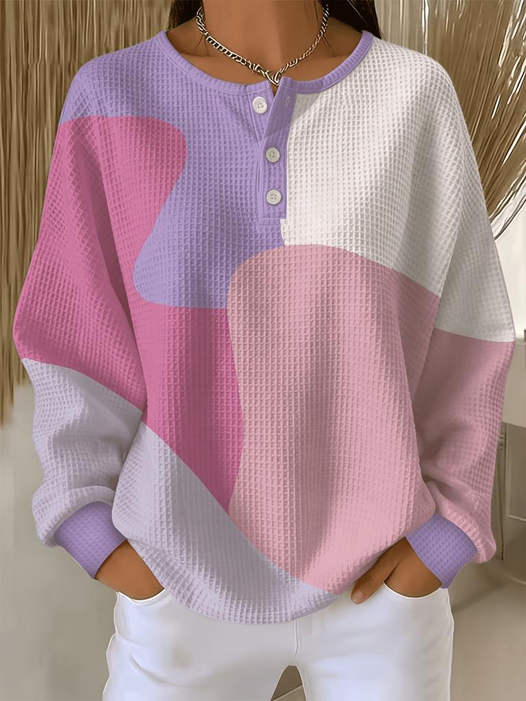 Women's waffle long sleeved T-shirt, made of soft, skin friendly, breathable fabric, comfortable, casual, versatile and stylish
