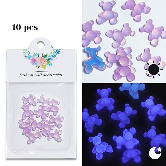 10Pcs Nail Decorations Vibrant Color Creative Shape Stunning Visual Effect Non-Fading Luminous 3D Bear Manicure Ornaments for Nail Salon