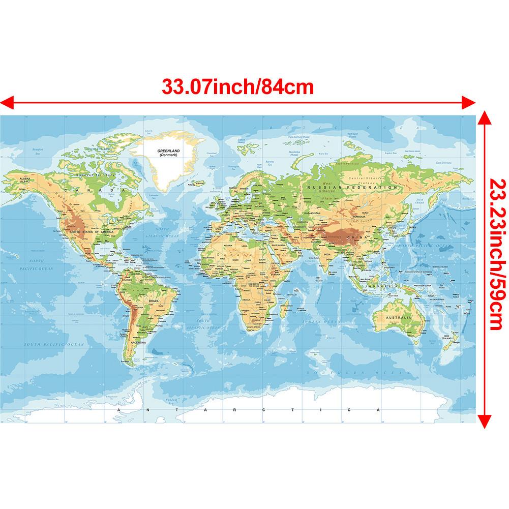 Large Political World Map Wall Poster,Educational Physical Map for School Classroom,Home & Office Decor,Waterproof Travel Map Art