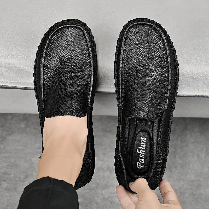 Leather Peas Shoes Men's Autumn Models Men's Breathable Business Casual Leather Shoes Soft Cowhide Soles Widened Soles Men's Shoes