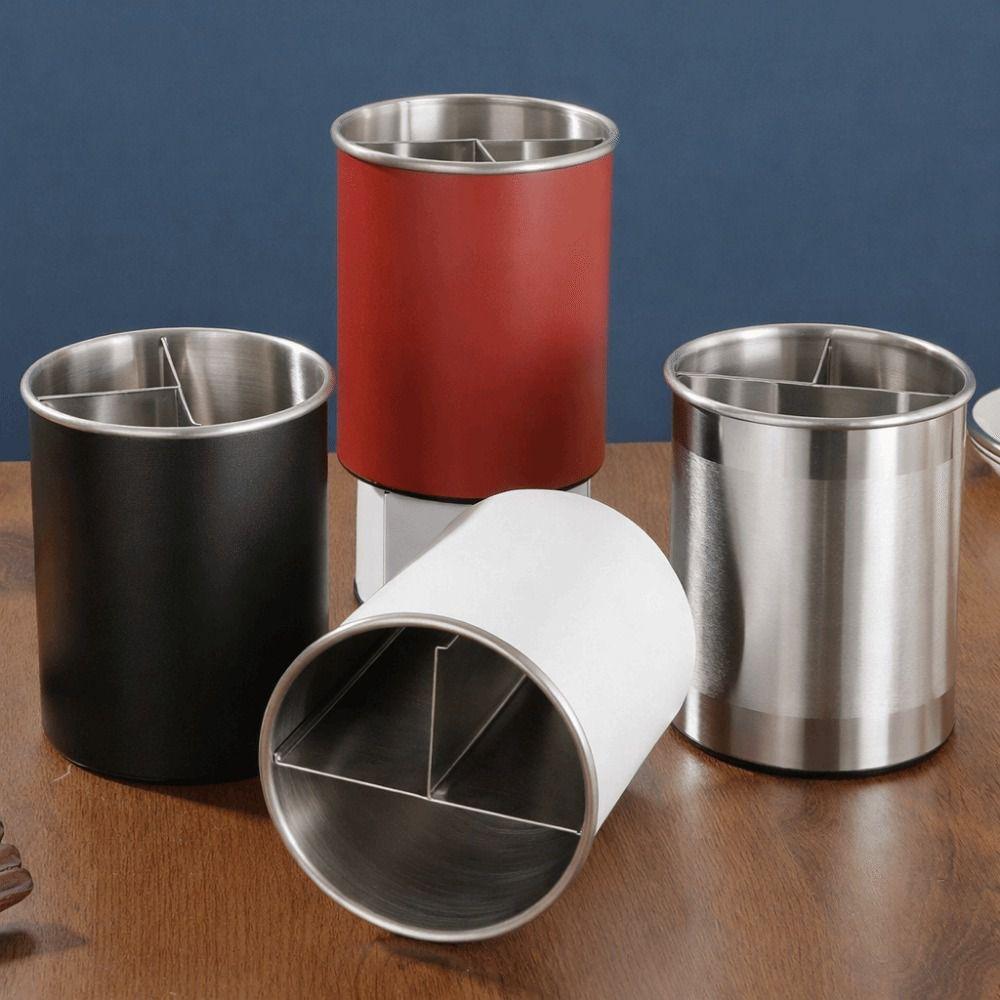 Stainless Steel Rotating Chopstick Tube Detachable Large Capacity Tableware Storage Bucket 3 Divided Space Saving Cutlery Holder