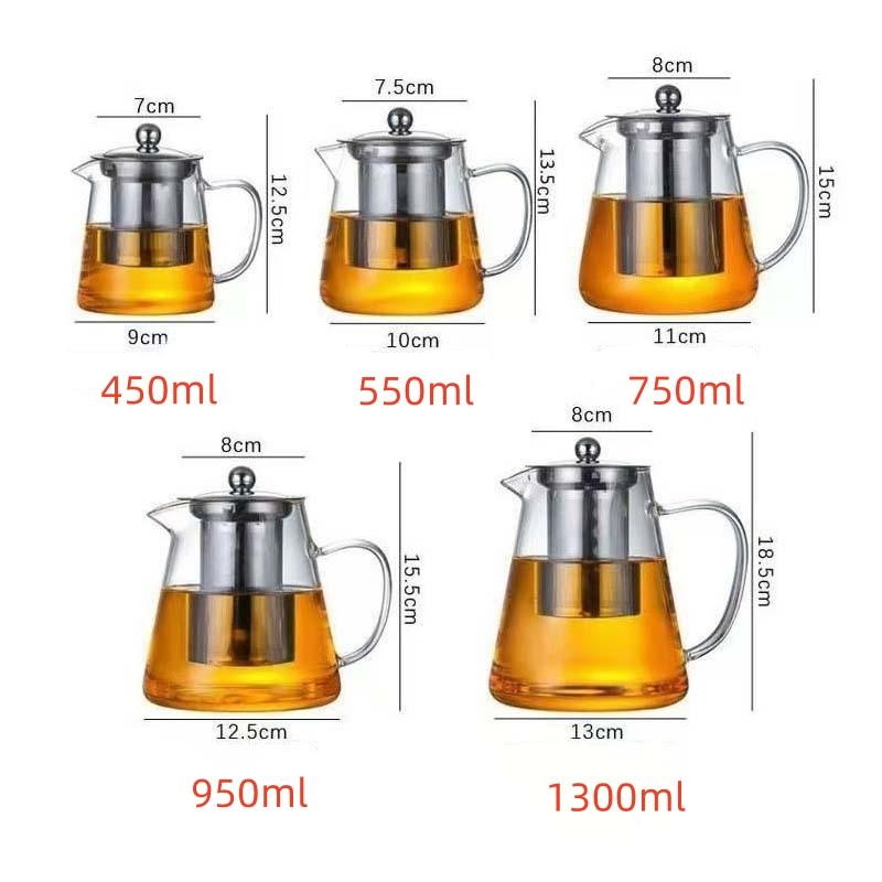 1pc Glass Teapot Heat Resistant Borosilicate Clear Tea Kettle with Removable Stainless Steel Infuser Kettle Kung Fu Teaware Set