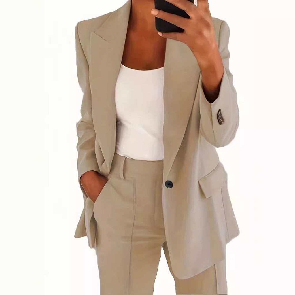 Women's Suit Solid Color Long-sleeved Lapel Slim Suit Jacket + Suit Trousers