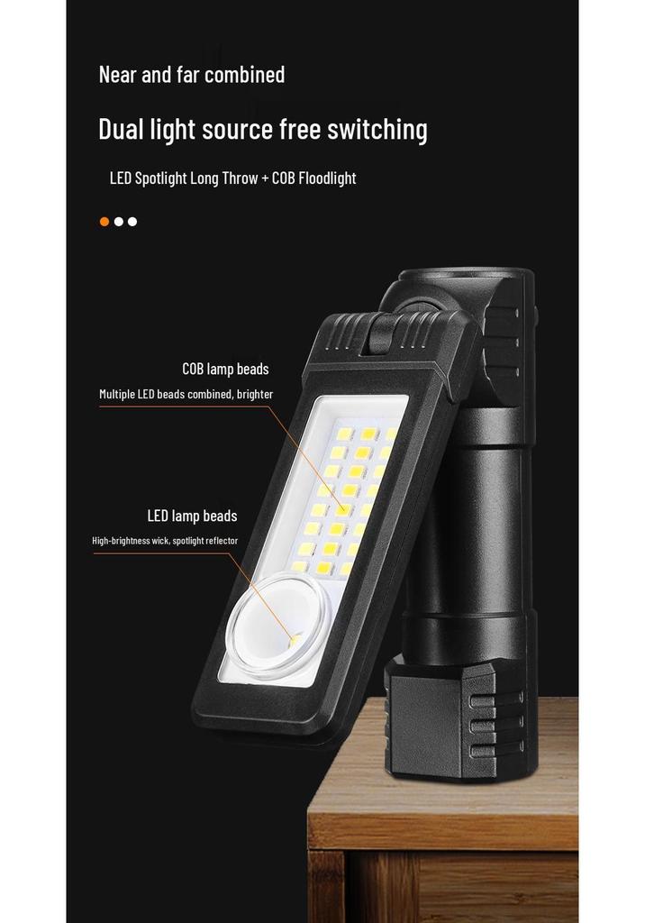 Dual-Sided COB Folding Work Light with Strong Magnet, High Brightness, and Emergency Flashlight Function