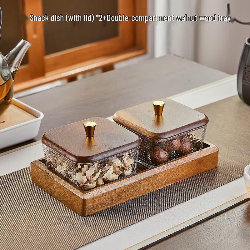Walnut Wood & Glass Serving Platter
