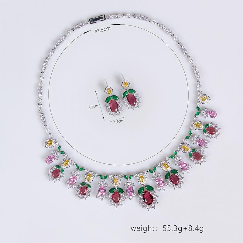 Women's Light Luxury Niche Design Floral Zircon Necklace Earring Set Fashionable And Versatile Pendant Set Daily Accessories