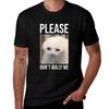 Mens Pure Cotton Short Sleeve T Shirt with Cute Crying White Cat Print Casual Crew Neck Tee Sof