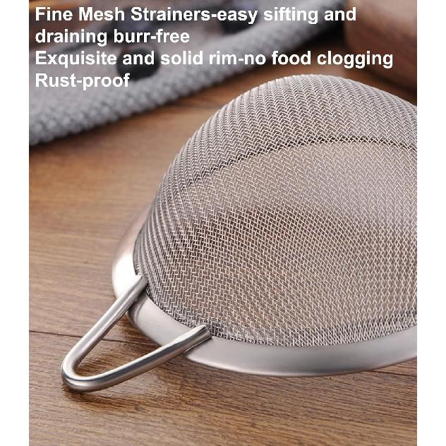 3.3inch 304 Stainless Steel Fine Mesh Strainer for Kitchen, Colander-Skimmer with Handle, Metal Sieves Sifters