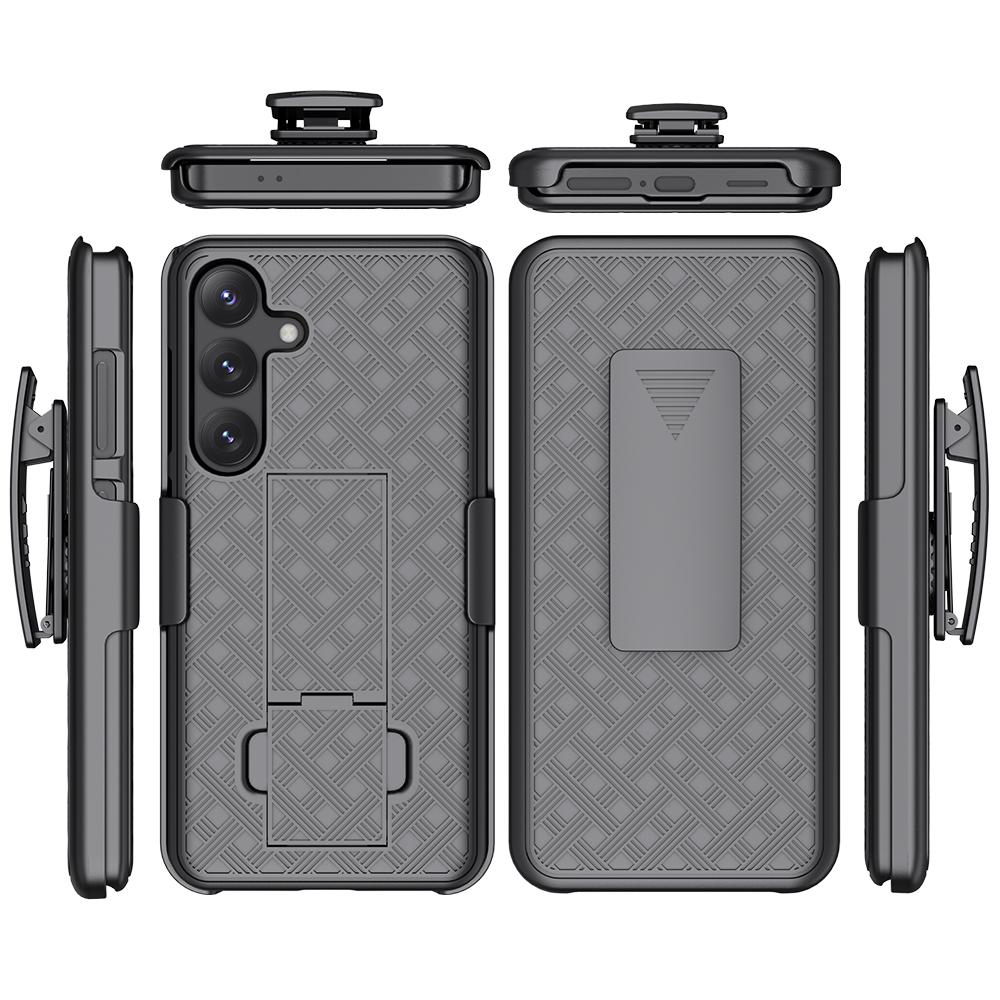 For Samsung Galaxy S24 PC+TPU Case Sliding Screen Cover Kickstand Phone Shell with Clip