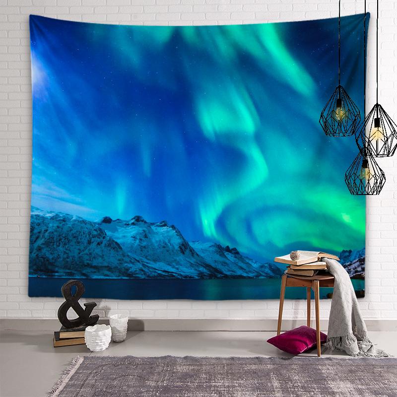 Snow Mountain Aurora Tapestry Galaxy Star Wall Art Decoration Dormitory Room Aesthetics Living Room Bedroom Home Decoration