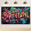 Graffiti Happy Birthday Banner Birthday Party Splatter Graffiti Birthday Decoration Backdrop Photo Booth Photography Background Background Decor for
