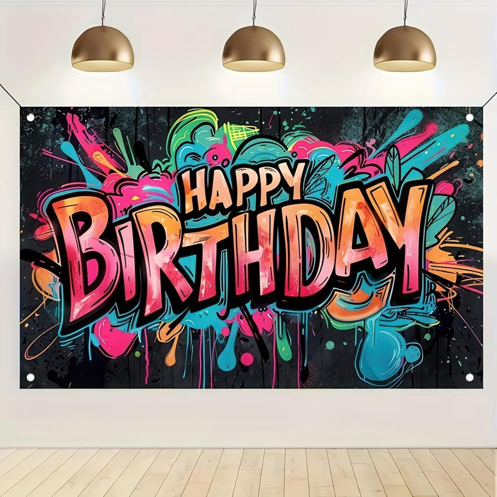 Graffiti Happy Birthday Banner Birthday Party Splatter Graffiti Birthday Decoration Backdrop Photo Booth Photography Background Background Decor for