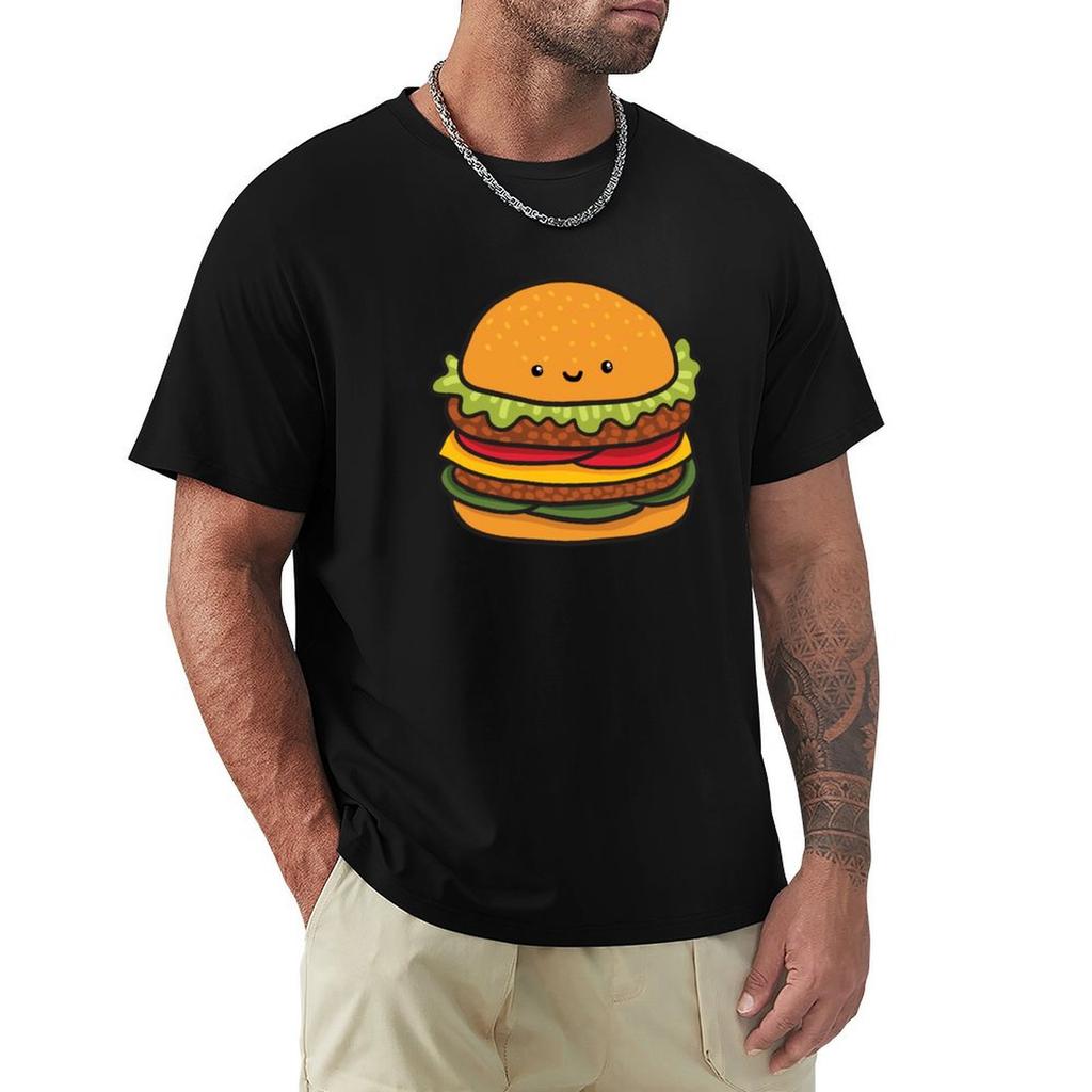Cute burger. Hamburger fast food. T-Shirt Large Size Soft Cotton T-Shirt
